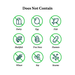 Allergen-free icons with symbols for dairy, egg, fish, shellfish, tree nuts, peanuts, wheat, soy, and sesame on a white background.