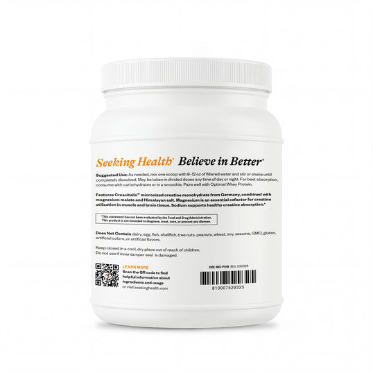 White supplement container with 'Seeking Health' branding on a white background