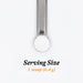 Metal scoop with text indicating serving size on a white background