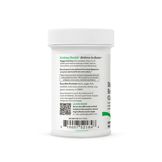 Back label of a supplement container with text and QR code on a white background