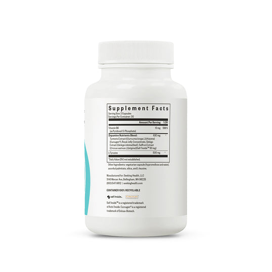 Supplement bottle with label on a white background