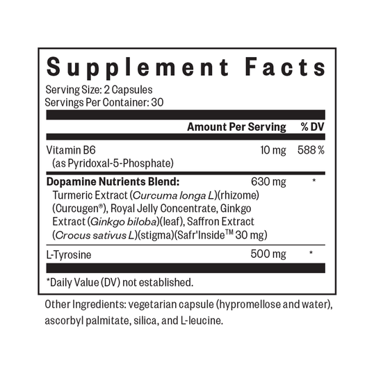 Supplement facts label with detailed nutritional information on a white background