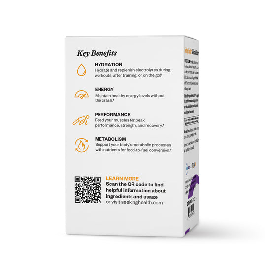 Product packaging with key benefits listed on a white background