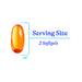 An orange translucent softgel capsule shown on a white background with blue text reading 'Serving Size 2 Softgels' and a dimension marker '.45"'.