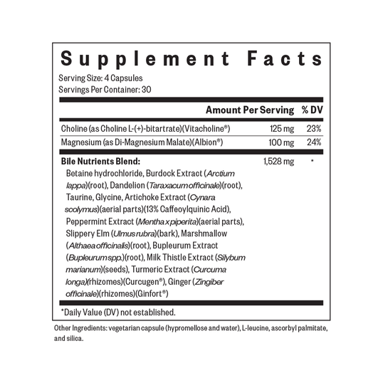 Supplement facts label with detailed nutritional information on a white background