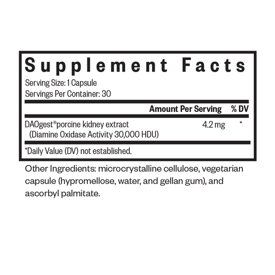 DAO enzyme 30 count supplement facts