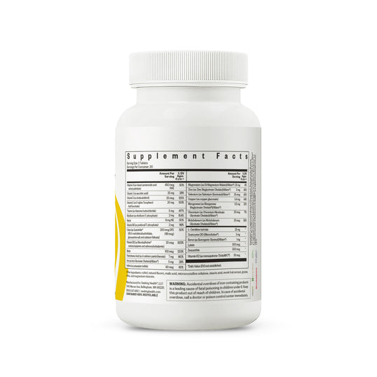 Supplement bottle with nutritional information label on a white background