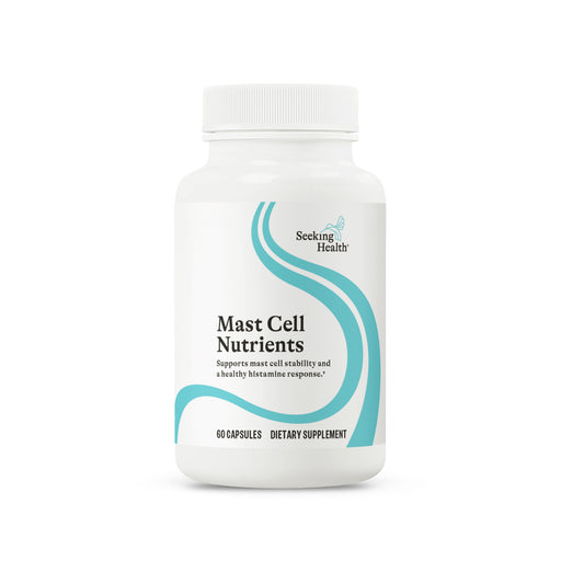 Supplement bottle labeled 'Mast Cell Nutrients' by Seeking Health on a white background