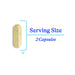 Pill with measurement text indicating serving size and number of capsules on a white background