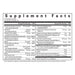 Supplement facts label with detailed nutritional information on a white background