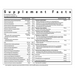 Supplement facts label with detailed nutritional information on a white background