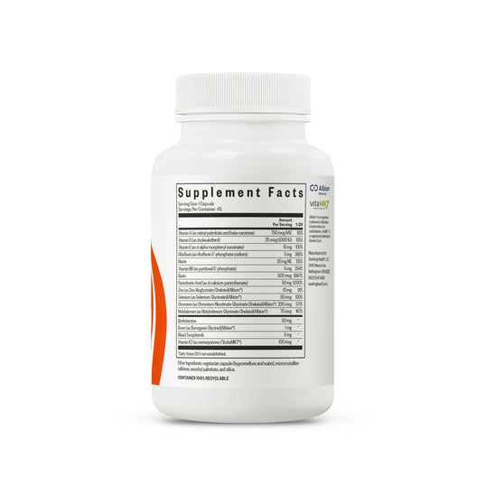 Supplement bottle with label on a white background
