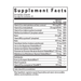 Supplement facts label with detailed nutritional information on a white background
