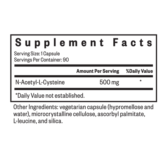 Nutrition facts of N-Acetyl-L-Cysteine NAC Supplement