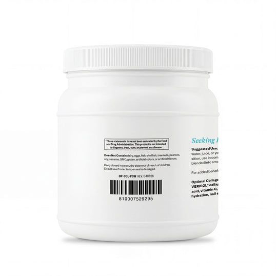 White supplement jar with label on a white background