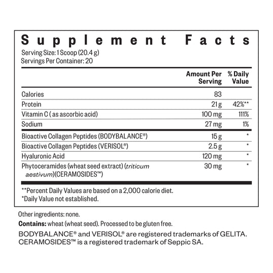 Supplement facts label with nutritional information on a white background