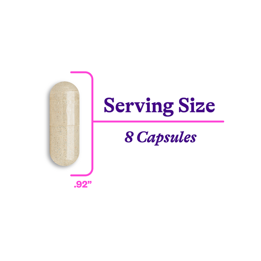 Illustration of a optimal prenatal capsule with serving size information on a white background