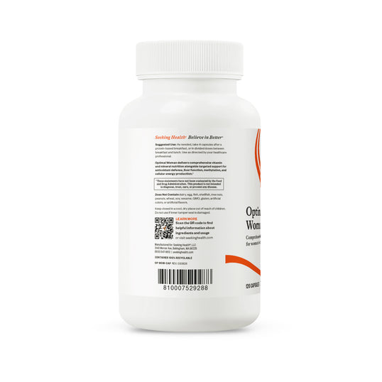 White supplement bottle with label on a white background
