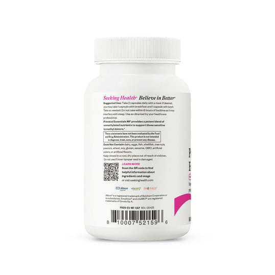 Back label of a supplement container with text and a QR code on a white background