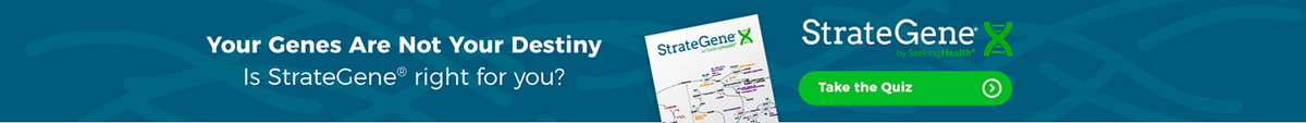 Promotional banner for StrateGene with a blue background and text.