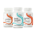 Three supplement bottles labeled 'L-Methylfolate', 'Stress Nutrients', and 'Magnesium Plus' on a white background.
