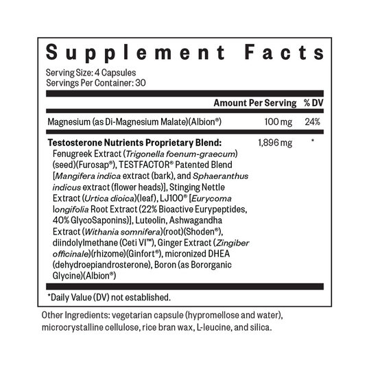 Supplement facts label with detailed ingredient list on a white background