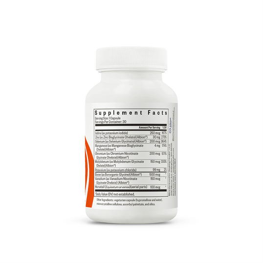 Supplement bottle with label on a white background