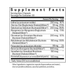Supplement facts label with various nutrients and their amounts per serving.