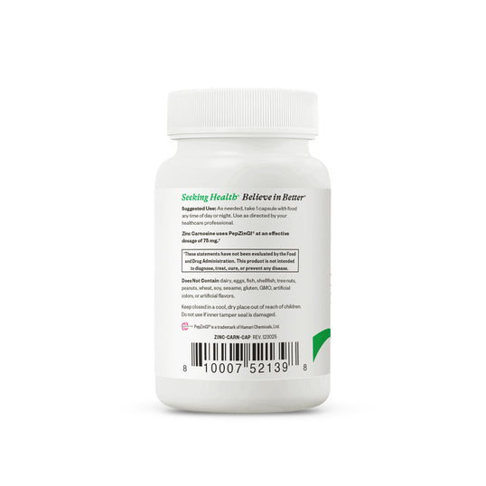 Seeking health supplement bottle with label on a white background