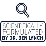 Logo with magnifying glass icon and text 'Scientifically Formulated by Dr. Ben Lynch' on a white background