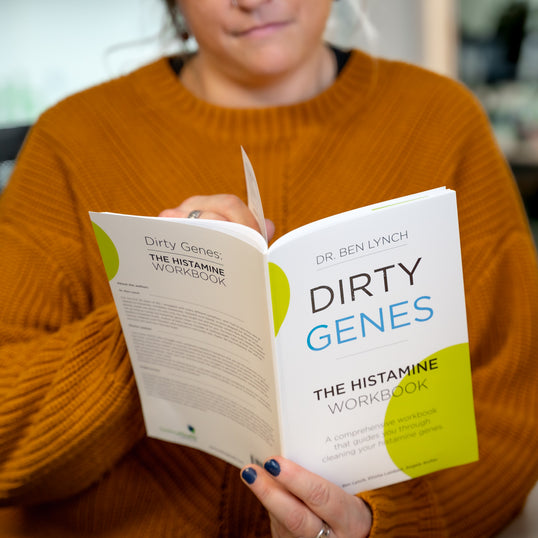 image of woman reading the histamine workbook